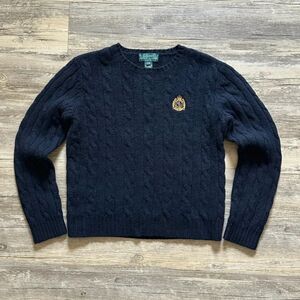 Vintage Lauren Ralph Lauren Cable Knit Crest Sweater Size Medium Petite
